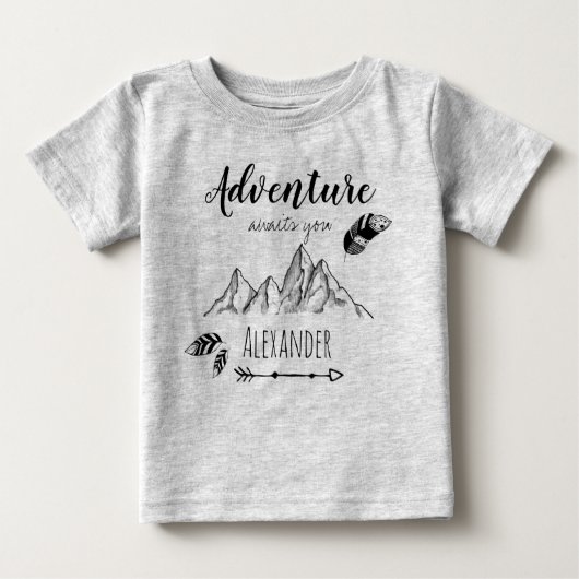Adventure awaits with customizable name ベビーTシャツ (正面)