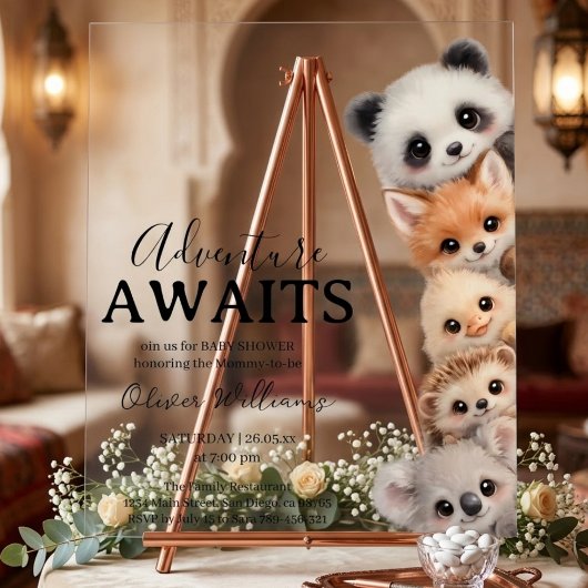 Adventure Awaits Woodland Animals Baby Shower アクリルサイン