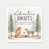 Adventure Awaits Woodland Baby Shower スタンダードカクテルナプキン (正面)
