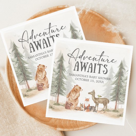 Adventure Awaits Woodland Baby Shower スタンダードランチョンナプキン