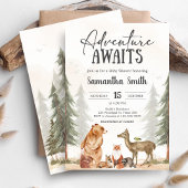 Adventure Awaits Woodland Baby Shower 招待状