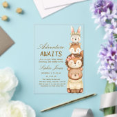 Adventure Awaits Woodland Cute Animals Baby Shower アクリル招待状 (インサイチュ (ウェディング))
