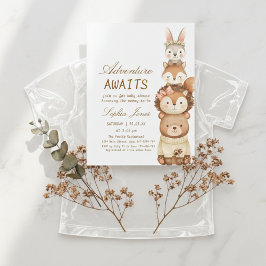 Adventure Awaits Woodland Cute Animals Baby Shower 招待状