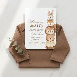 Adventure Awaits Woodland Cute Animals Baby Shower 招待状