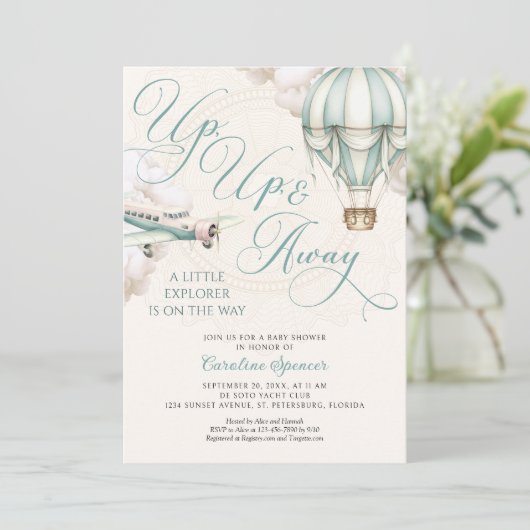 Adventure Balloon Airplane Baby Shower Invitation 招待状 (スタンド正面)