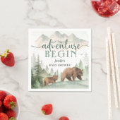 Adventure Begin Baby Shower Bear Woodland Forest スタンダードカクテルナプキン (インサイチュ)