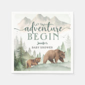 Adventure Begin Baby Shower Bear Woodland Forest スタンダードカクテルナプキン (正面)