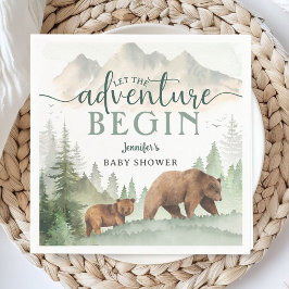 Adventure Begin Baby Shower Bear Woodland Forest スタンダードカクテルナプキン