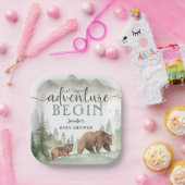 Adventure Begin Baby Shower Bear Woodland Forest ペーパープレート (パーティー)