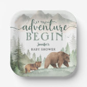 Adventure Begin Baby Shower Bear Woodland Forest ペーパープレート (正面)