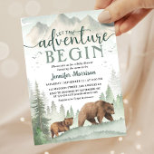 Adventure Begin Baby Shower Bear Woodland Forest 招待状
