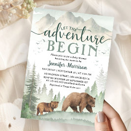 Adventure Begin Baby Shower Bear Woodland Forest 招待状