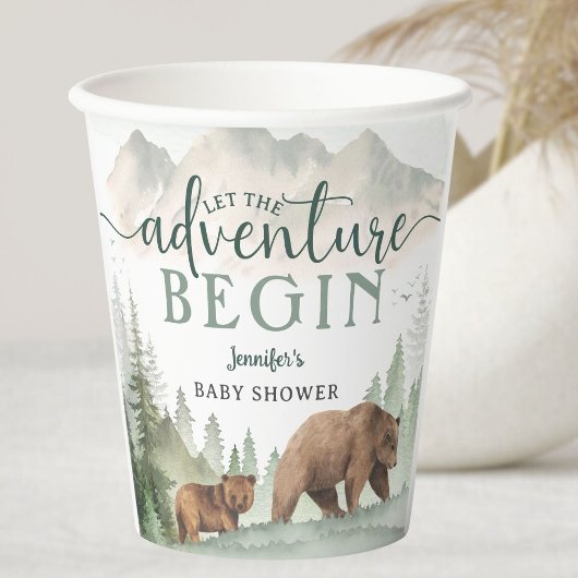 Adventure Begin Baby Shower Bear Woodland Forest 紙コップ