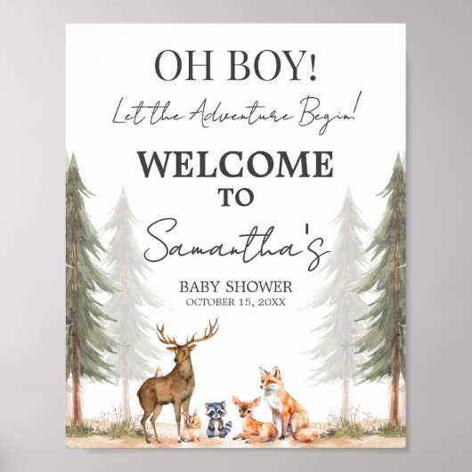 Adventure Begin Baby Shower Welcome Sign ポスター (正面)
