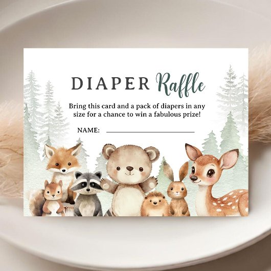 Adventure Begin Baby Shower Woodland Diaper Raffle エンクロージャーカード