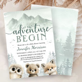 Adventure Begin Baby Shower Woodland Mountain 招待状