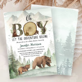 Adventure Begin Bear Boy Baby Shower Woodland  招待状