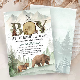 Adventure Begin Bear Boy Baby Shower Woodland  招待状