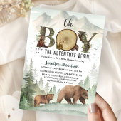 Adventure Begin Bear Boy Baby Shower Woodland  招待状