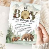 Adventure Begin Bear Boy Baby Shower Woodland  招待状