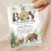 Adventure Begin Bear Boy Baby Shower Woodland  招待状