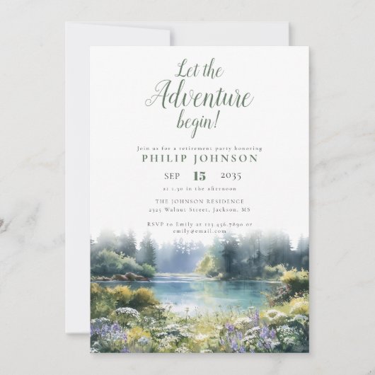 Adventure Begin Forest Lake Retirement Party 招待状 (正面)