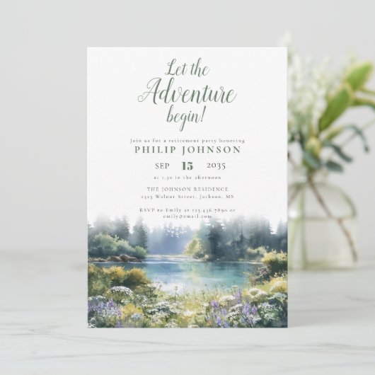 Adventure Begin Forest Lake Retirement Party Photo 招待状 (スタンド正面)