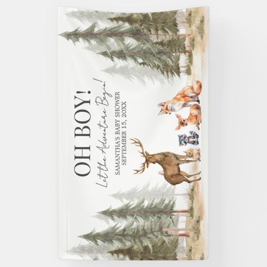 Adventure Begin Woodland Animals Baby Shower 横断幕 (縦)
