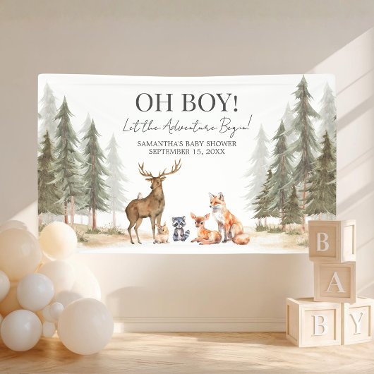 Adventure Begin Woodland Animals Baby Shower 横断幕