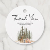 Adventure Begin Woodland Animals Baby Shower Round フェイバータグ (正面)