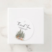 Adventure Begin Woodland Winter Baby Shower Round フェイバータグ (インサイチュ)