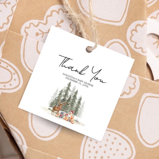 Adventure Begin Woodland Winter Baby Shower Square フェイバータグ