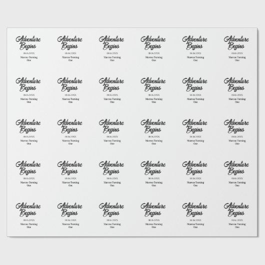 Adventure begins 1st birthday name date simple min ラッピングペーパー (フラット)