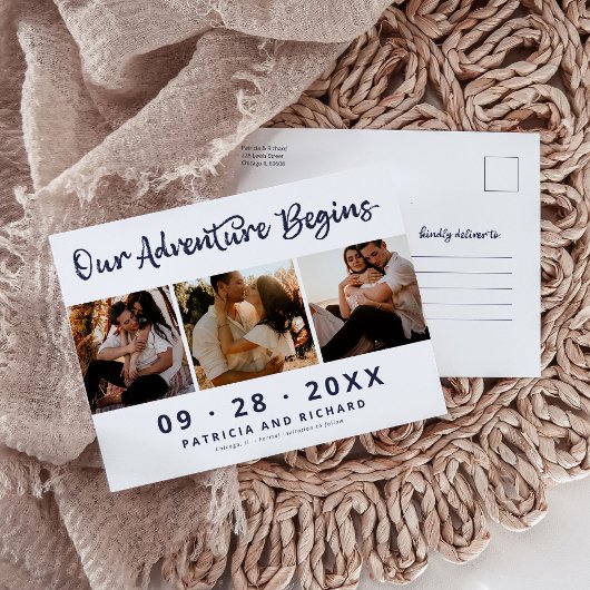 Adventure Begins 3-Photo Wedding Save The Date   ポストカード