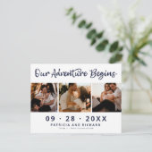 Adventure Begins 3-Photo Wedding Save The Date   ポストカード (スタンド正面)