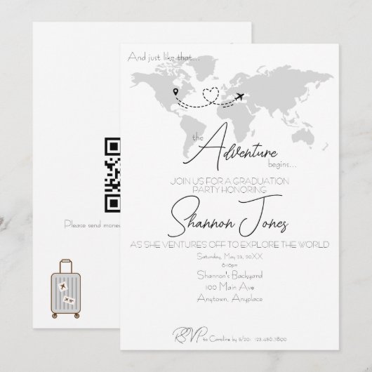 Adventure Begins College Graduation Party 招待状 (正面/裏面)