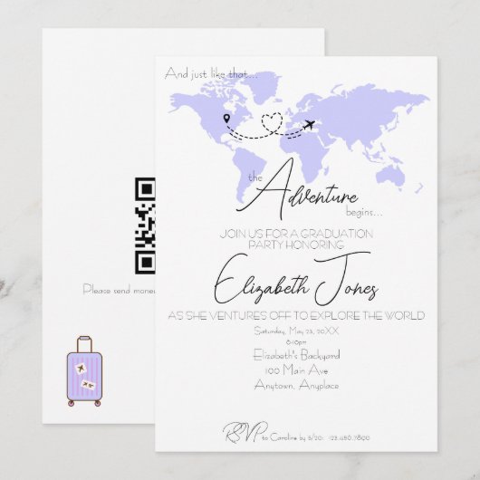 Adventure Begins College Graduation Party 招待状 (正面/裏面)