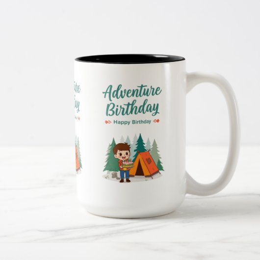 Adventure Birthday Camping Kids Art ツートーンマグカップ (右)