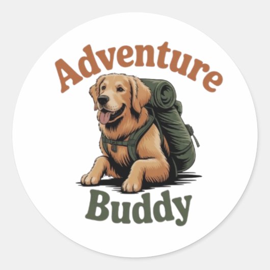 Adventure Buddy Golden Retriever Hiking Dog Sticke ラウンドシール (正面)
