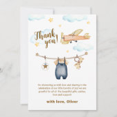 Adventure Clothesline Airplane Sky Baby Shower サンキューカード (正面)