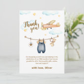 Adventure Clothesline Airplane Sky Baby Shower サンキューカード (スタンド正面)