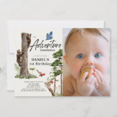 Adventure Continues Bear Forest 1st Birthday Photo 招待状 (正面)