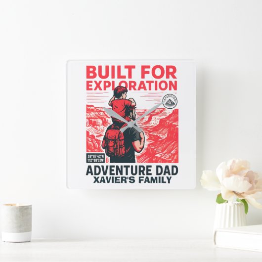 Adventure Dad - 探検のために作られた スクエア壁時計 (ホーム)