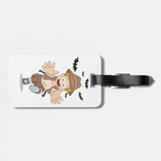 Adventure Explorer Kid Running from Bats ラゲッジタグ (裏面横)