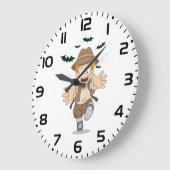Adventure Explorer Kid Running from Bats ラージ壁時計 (傾斜)
