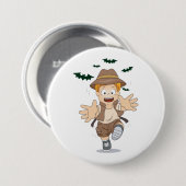 Adventure Explorer Kid Running from Bats 缶バッジ (正面&裏面)