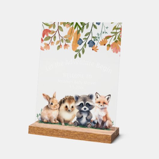 adventure forest animals baby shower welcome  アクリルサイン (傾斜)