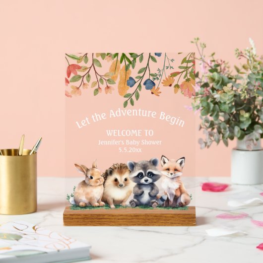 adventure forest animals baby shower welcome  アクリルサイン (ウェディング)