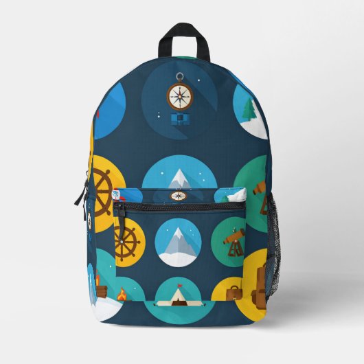 Adventure Icons Backpack for Boys – 探索テーマ プリントバックパック (正面)