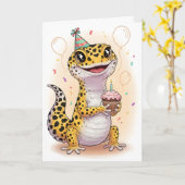 Adventure Leopard Gecko Birthday Card カード (黄色い花)